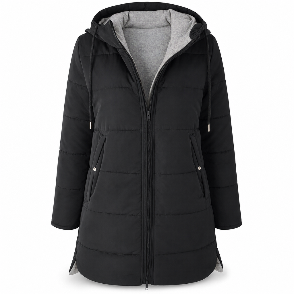 🔥Gratis verzending✈️Slim-fit lange gewatteerde jas met capuchon, effen kleur, met zakken voor de winter