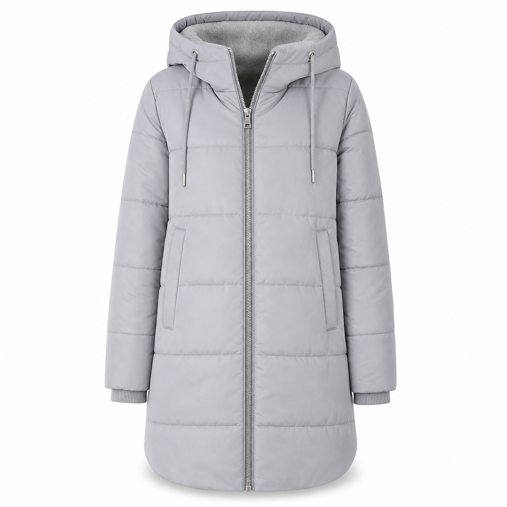 🔥Gratis verzending✈️Slim-fit lange gewatteerde jas met capuchon, effen kleur, met zakken voor de winter