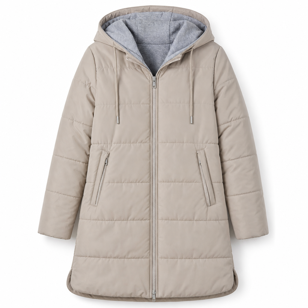 🔥Gratis verzending✈️Slim-fit lange gewatteerde jas met capuchon, effen kleur, met zakken voor de winter