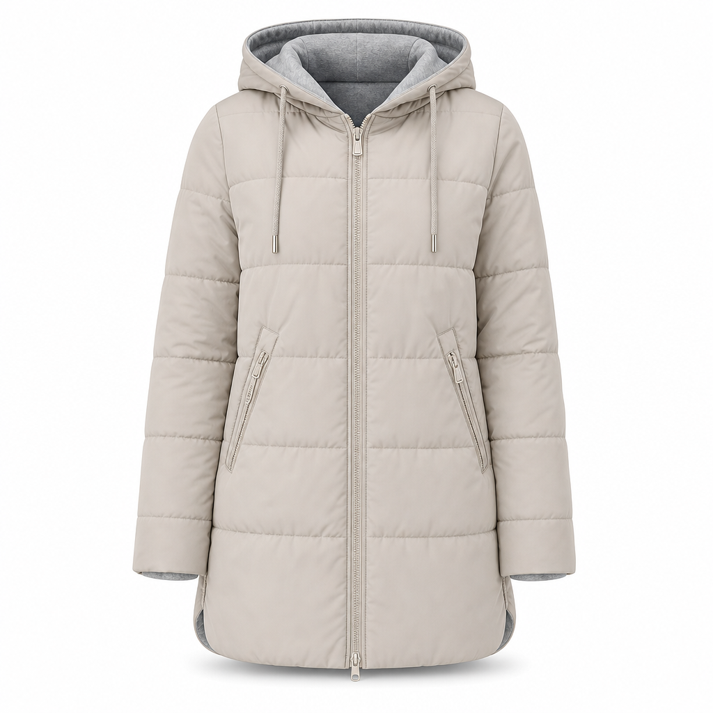 🔥Gratis verzending✈️Slim-fit lange gewatteerde jas met capuchon, effen kleur, met zakken voor de winter