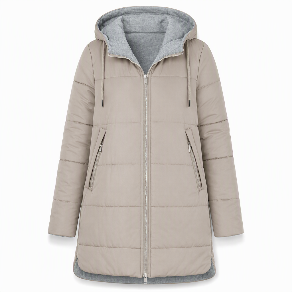 🔥Gratis verzending✈️Slim-fit lange gewatteerde jas met capuchon, effen kleur, met zakken voor de winter