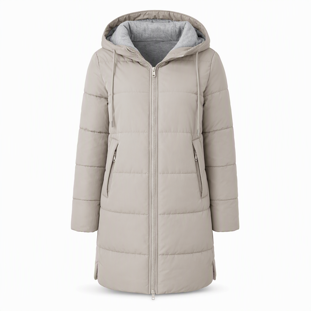 🔥Gratis verzending✈️Slim-fit lange gewatteerde jas met capuchon, effen kleur, met zakken voor de winter