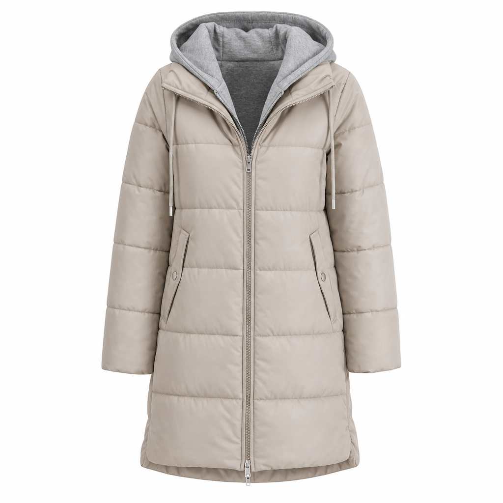 🔥Gratis verzending✈️Slim-fit lange gewatteerde jas met capuchon, effen kleur, met zakken voor de winter