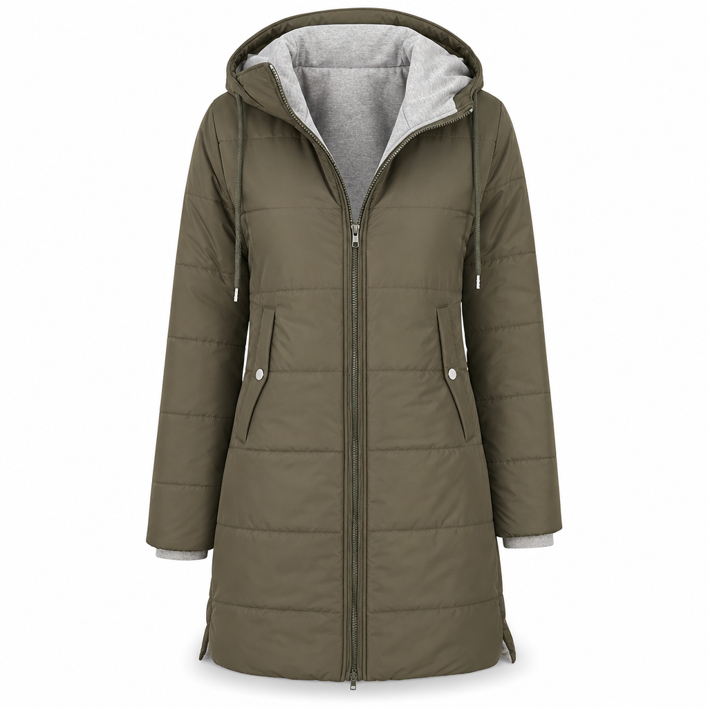 🔥Gratis verzending✈️Slim-fit lange gewatteerde jas met capuchon, effen kleur, met zakken voor de winter