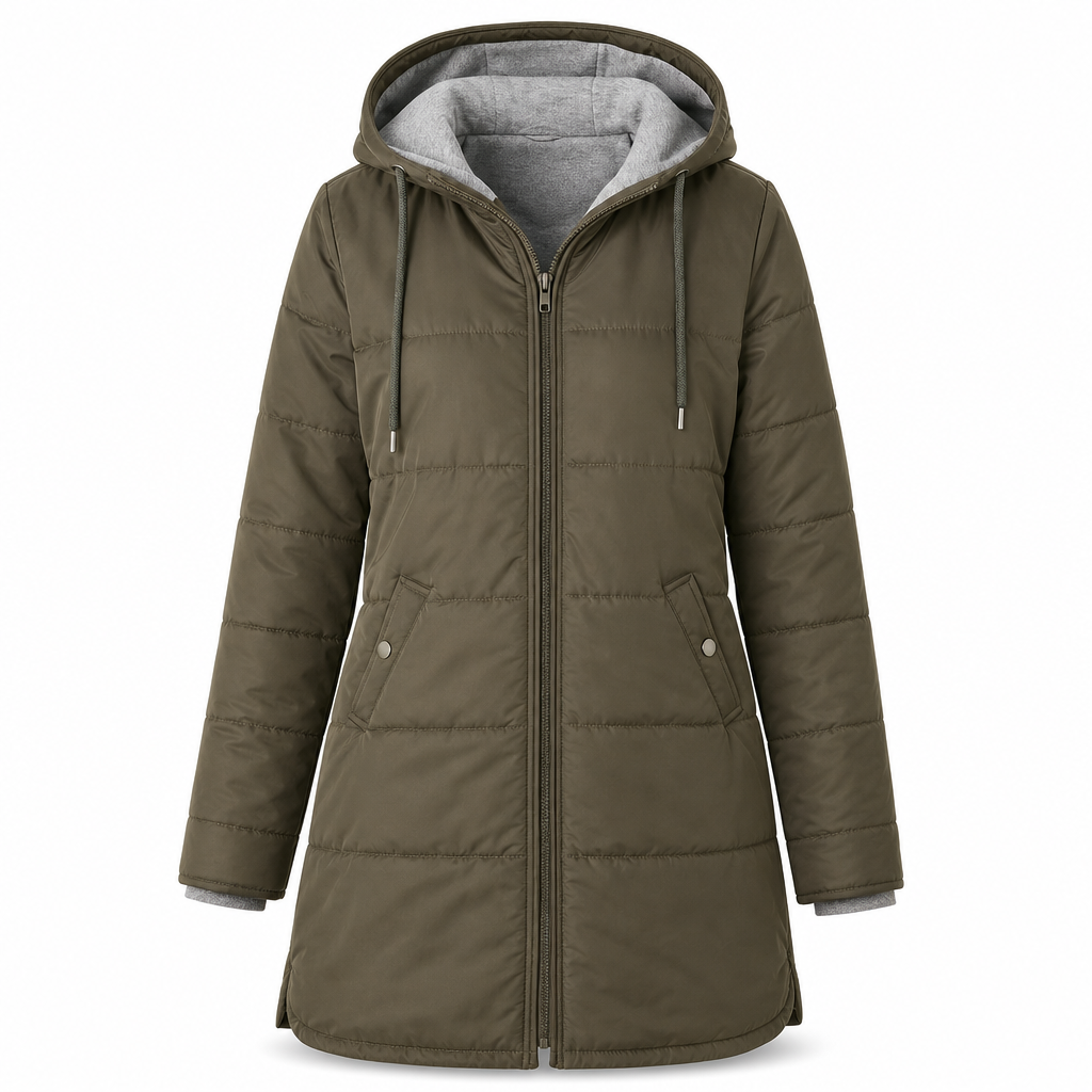 🔥Gratis verzending✈️Slim-fit lange gewatteerde jas met capuchon, effen kleur, met zakken voor de winter