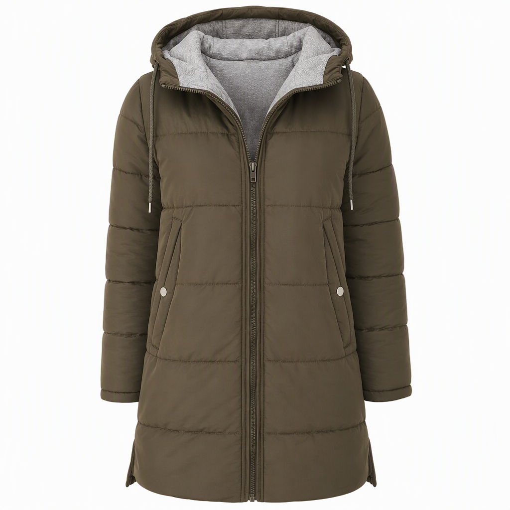 🔥Gratis verzending✈️Slim-fit lange gewatteerde jas met capuchon, effen kleur, met zakken voor de winter