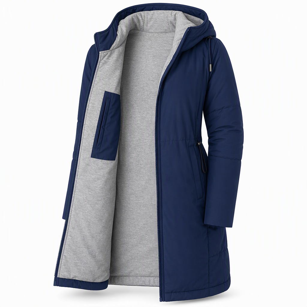 🔥Gratis verzending✈️Slim-fit lange gewatteerde jas met capuchon, effen kleur, met zakken voor de winter