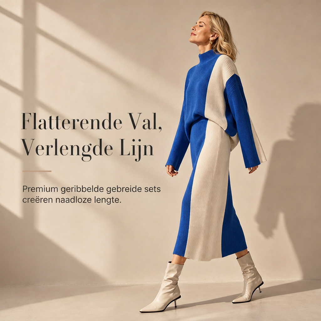 🔥Gratis verzending✈️Dames herfst/winter colour block gebreide 2-delige set – dikke pullover trui en bijpassende rok