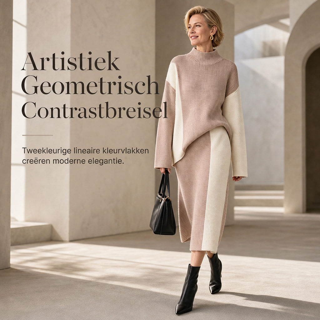 🔥Gratis verzending✈️Dames herfst/winter colour block gebreide 2-delige set – dikke pullover trui en bijpassende rok