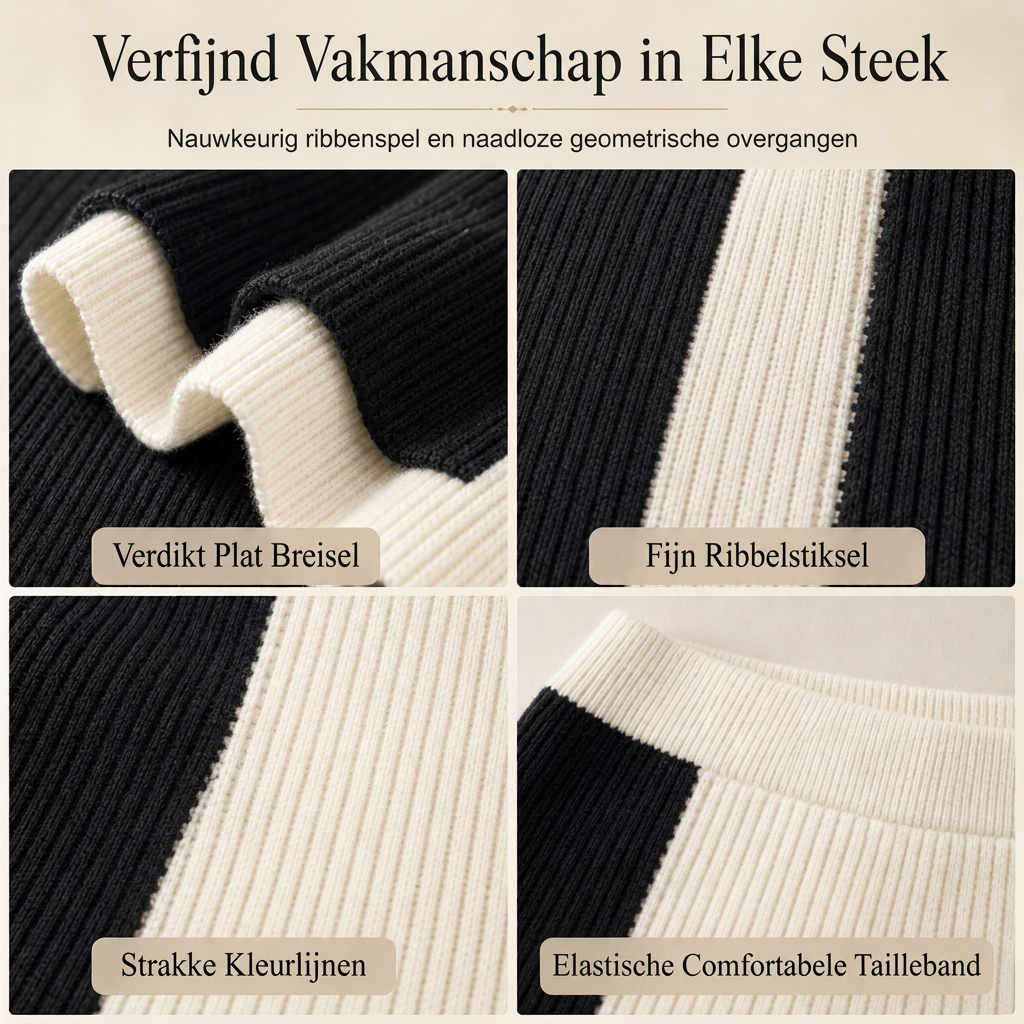 🔥Gratis verzending✈️Dames herfst/winter colour block gebreide 2-delige set – dikke pullover trui en bijpassende rok