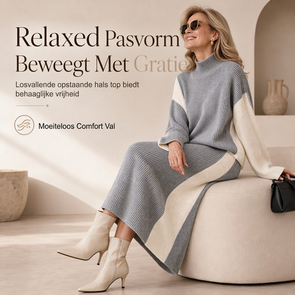 🔥Gratis verzending✈️Dames herfst/winter colour block gebreide 2-delige set – dikke pullover trui en bijpassende rok