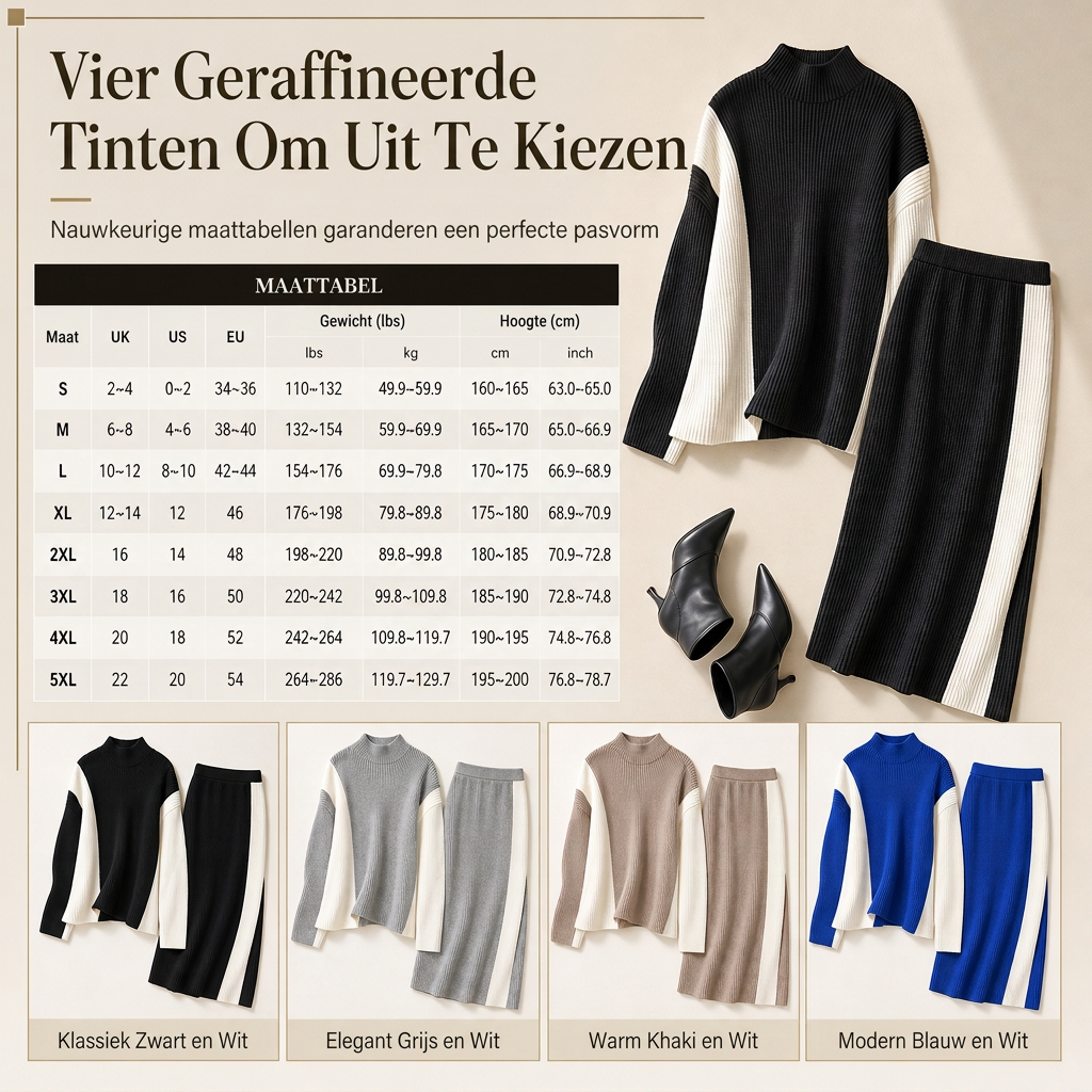 🔥Gratis verzending✈️Dames herfst/winter colour block gebreide 2-delige set – dikke pullover trui en bijpassende rok