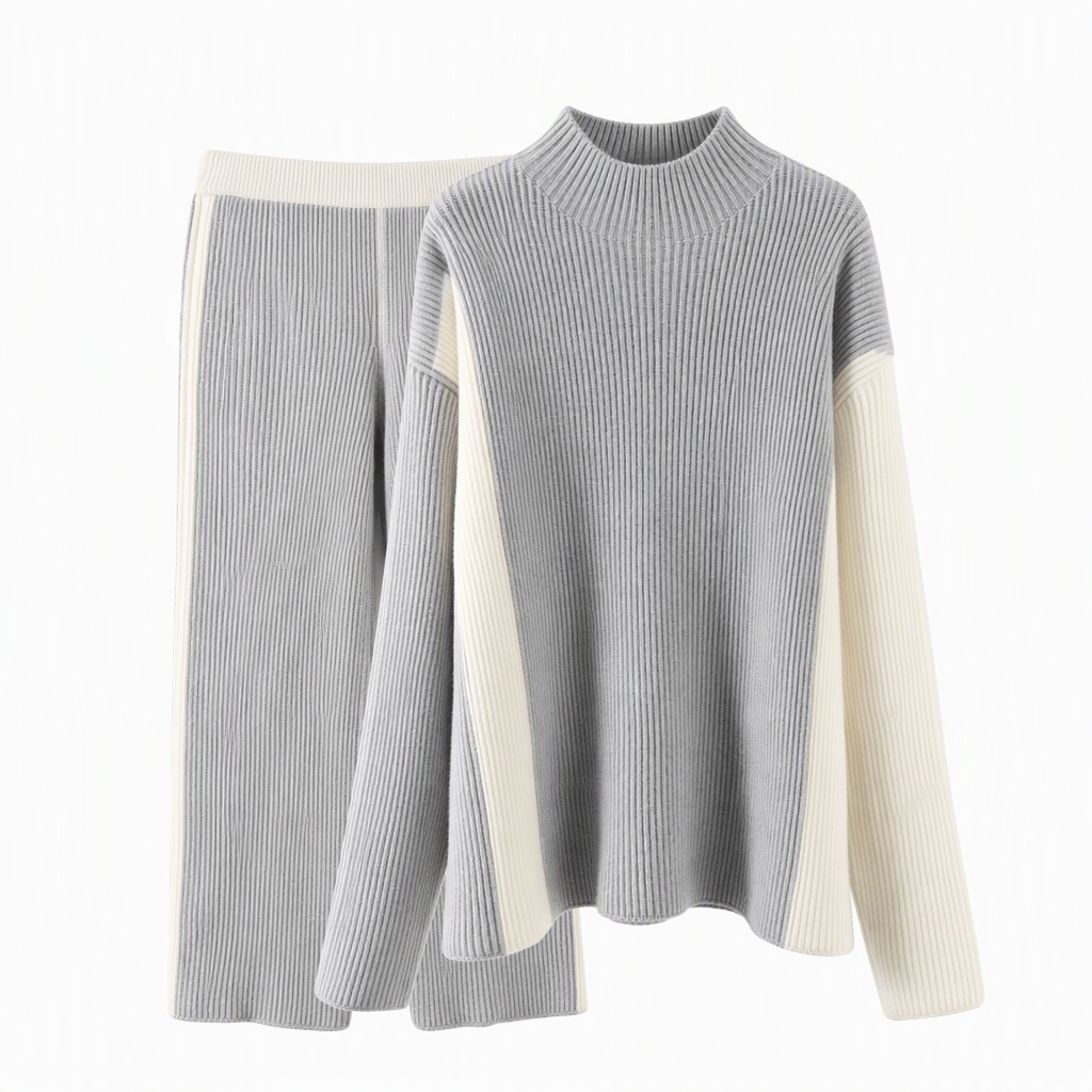🔥Gratis verzending✈️Dames herfst/winter colour block gebreide 2-delige set – dikke pullover trui en bijpassende rok