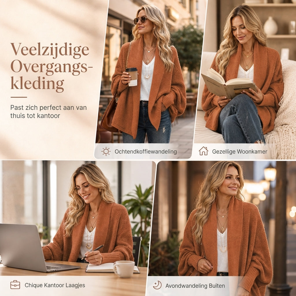 🔥Gratis verzending✈️Dames Ruimvallend Vest met Vleermuismouwen en Gebreide Sjaalkraag voor Herfst en Winter
