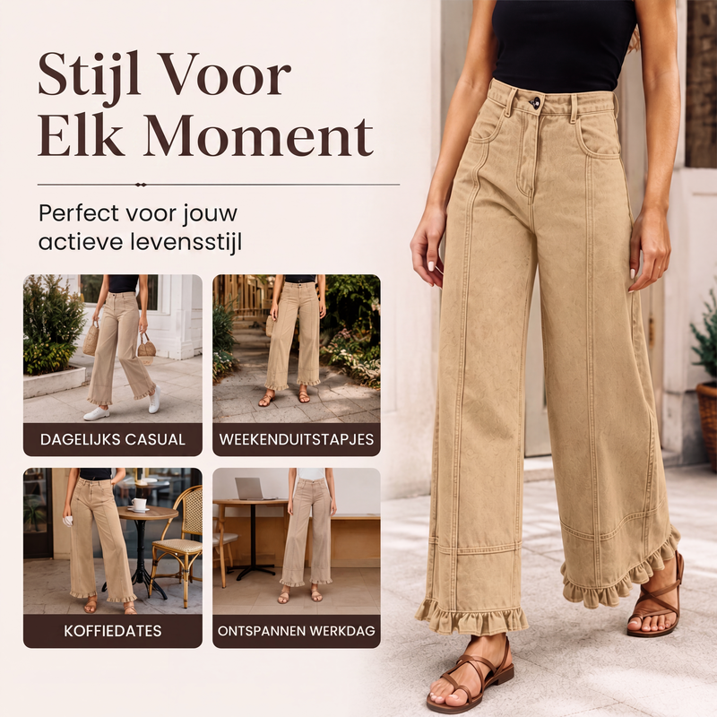 💎 Speciale Aanbieding ✨ Dames Jeans met Geplooide Zoom – Trendy Denim met Uniek Detail & Comfortabele Pasvorm