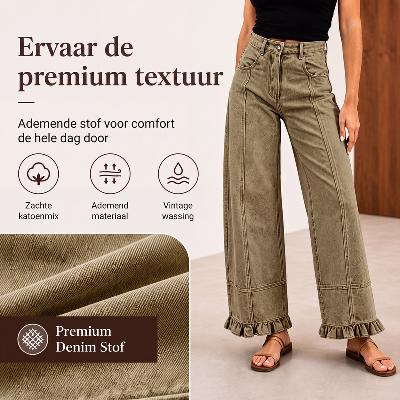 💎 Speciale Aanbieding ✨ Dames Jeans met Geplooide Zoom – Trendy Denim met Uniek Detail & Comfortabele Pasvorm