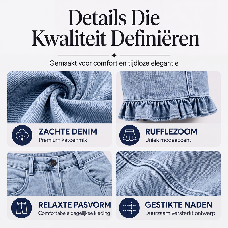 💎 Speciale Aanbieding ✨ Dames Jeans met Geplooide Zoom – Trendy Denim met Uniek Detail & Comfortabele Pasvorm