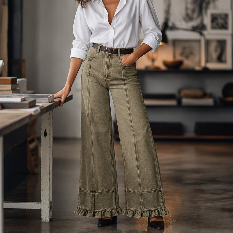 💎 Speciale Aanbieding ✨ Dames Jeans met Geplooide Zoom – Trendy Denim met Uniek Detail & Comfortabele Pasvorm