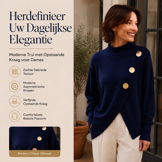 🔥Gratis verzending✈️Dames gebreide trui met asymmetrische onderrand en mock neck