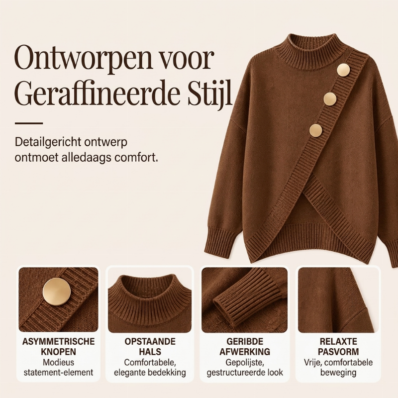 🔥Gratis verzending✈️Dames gebreide trui met asymmetrische onderrand en mock neck