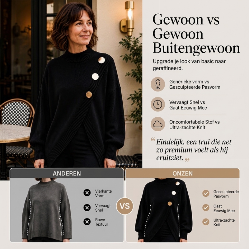 🔥Gratis verzending✈️Dames gebreide trui met asymmetrische onderrand en mock neck