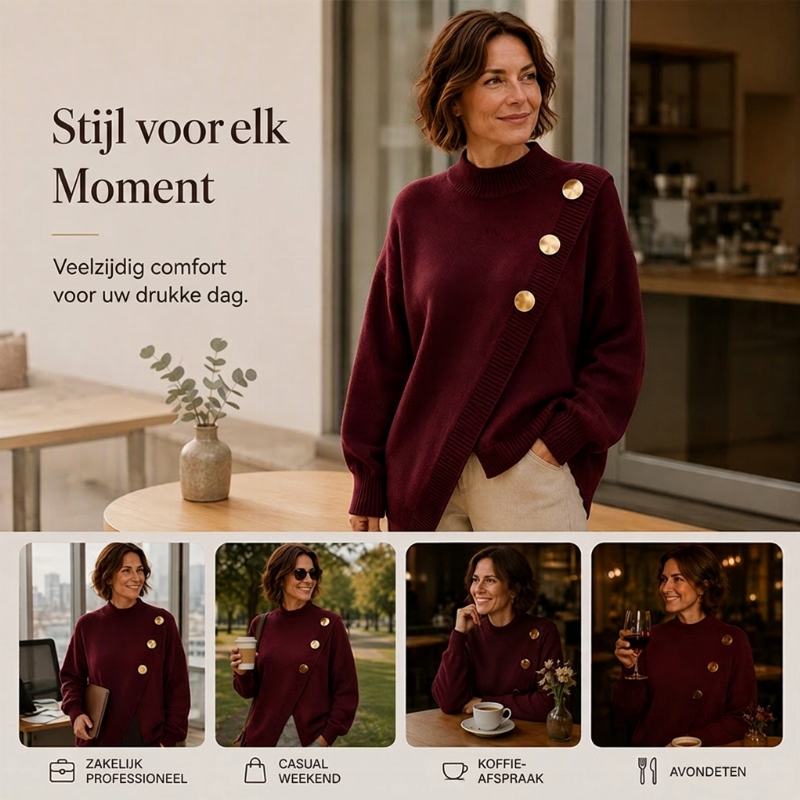 🔥Gratis verzending✈️Dames gebreide trui met asymmetrische onderrand en mock neck