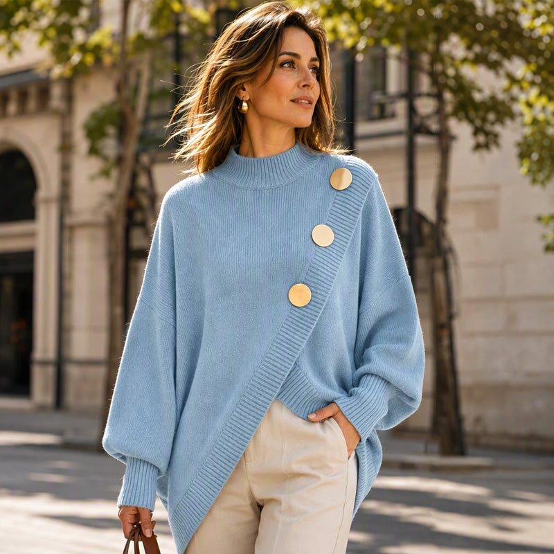 🔥Gratis verzending✈️Dames gebreide trui met asymmetrische onderrand en mock neck