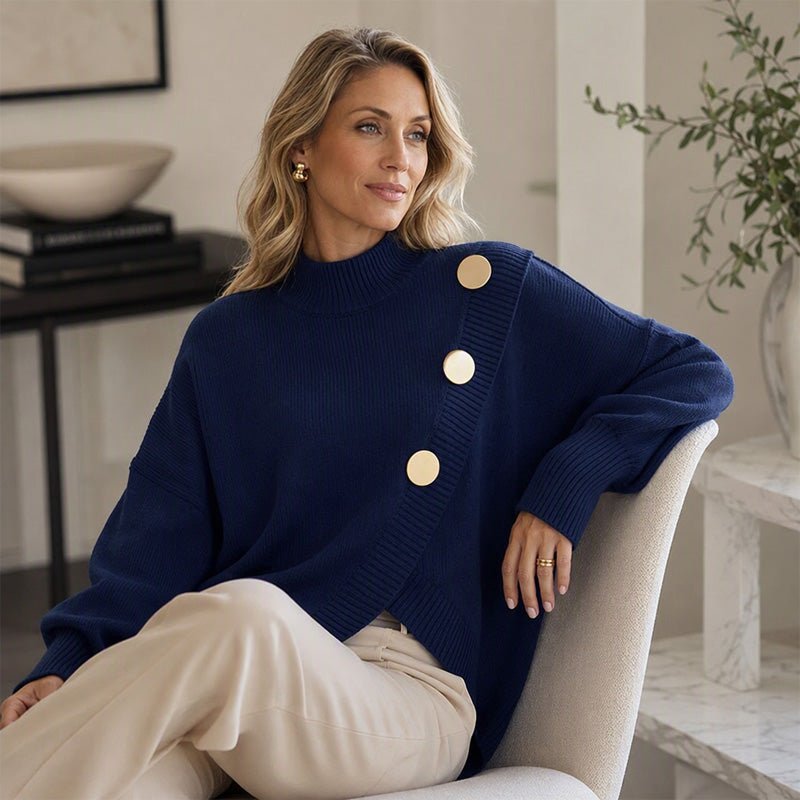 🔥Gratis verzending✈️Dames gebreide trui met asymmetrische onderrand en mock neck