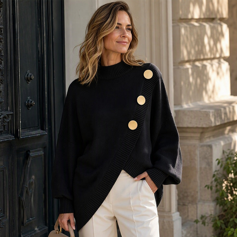 🔥Gratis verzending✈️Dames gebreide trui met asymmetrische onderrand en mock neck