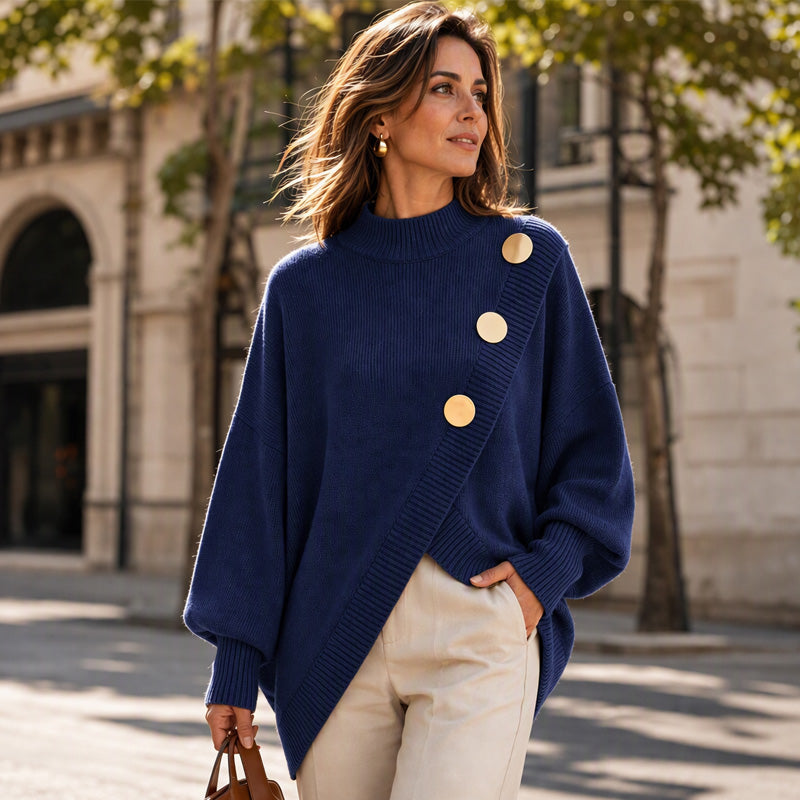 🔥Gratis verzending✈️Dames gebreide trui met asymmetrische onderrand en mock neck