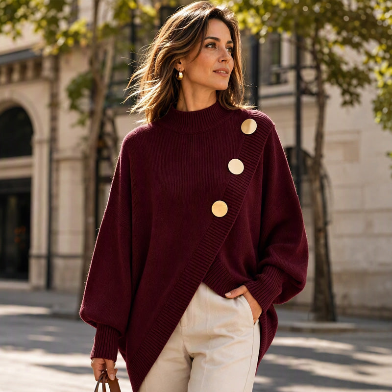 🔥Gratis verzending✈️Dames gebreide trui met asymmetrische onderrand en mock neck