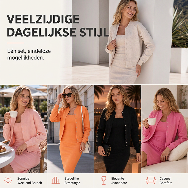 Elegante camisolejurk en kort jackset voor dames