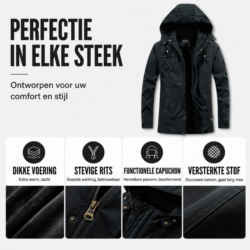 🔥Gratis verzending✈️Herenjas met capuchon, van plush gevoerd, utility-stijl