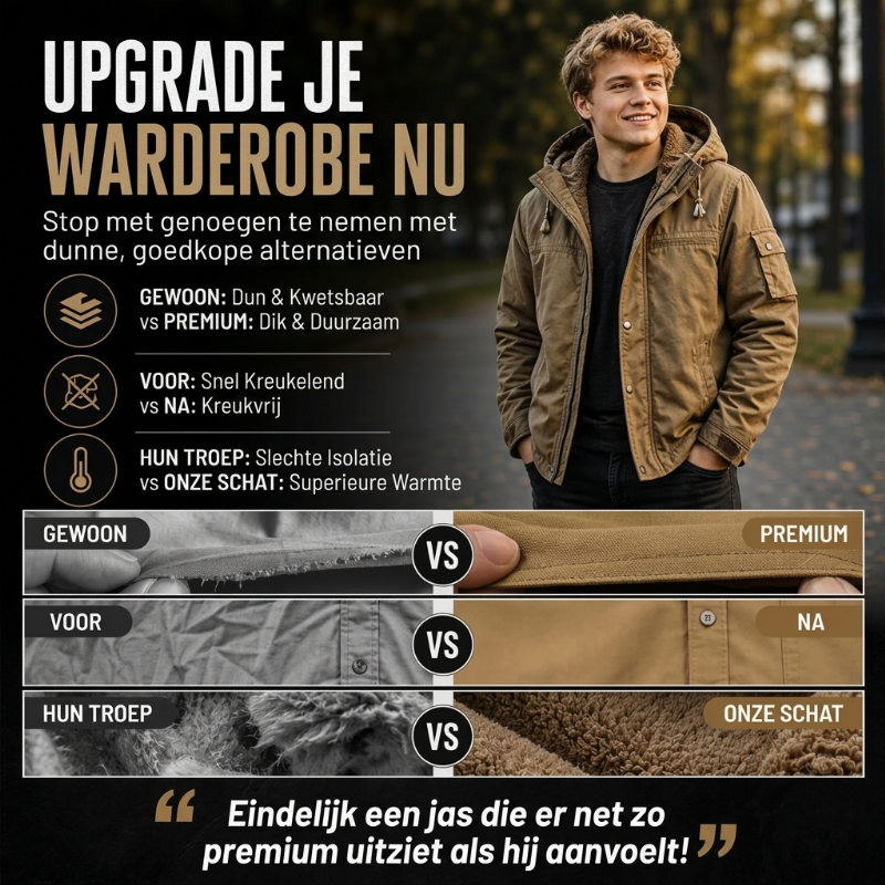 🔥Gratis verzending✈️Herenjas met capuchon, van plush gevoerd, utility-stijl