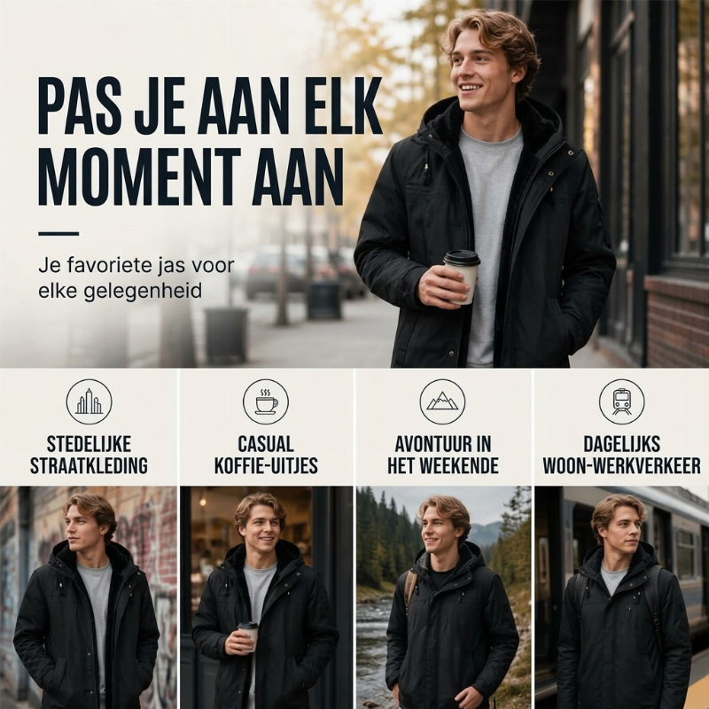 🔥Gratis verzending✈️Herenjas met capuchon, van plush gevoerd, utility-stijl