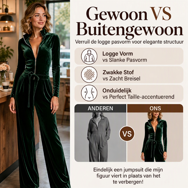 🔥Gratis verzending✈️Chique Velours Jumpsuit voor Dames met Staande Kraag – Elegante Comfortabele One-Piece Look
