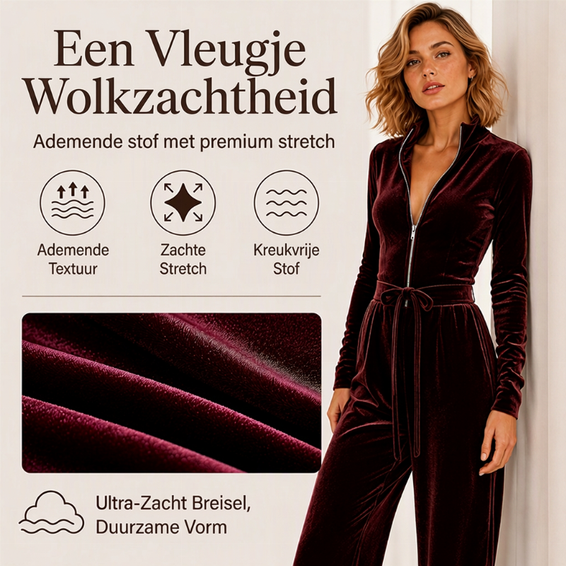 🔥Gratis verzending✈️Chique Velours Jumpsuit voor Dames met Staande Kraag – Elegante Comfortabele One-Piece Look