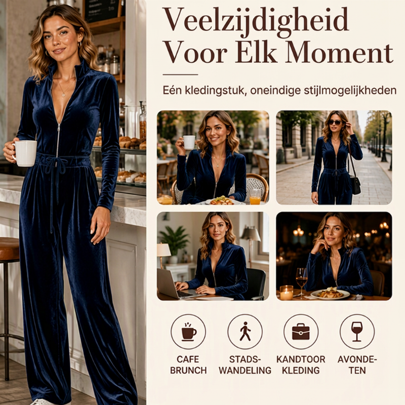 🔥Gratis verzending✈️Chique Velours Jumpsuit voor Dames met Staande Kraag – Elegante Comfortabele One-Piece Look