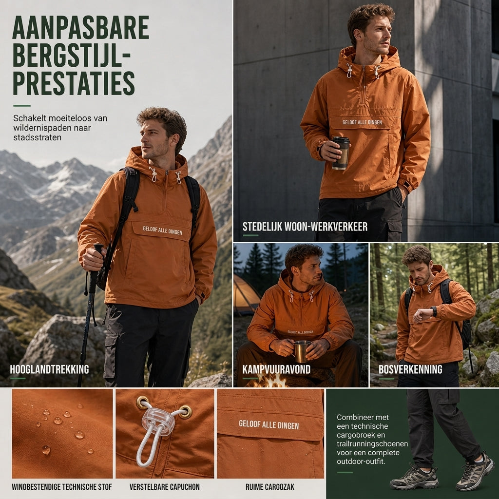 🔥Gratis verzending✈️Winddichte Outdoorjas met Capuchon voor Heren – Functionele Jas met Meerdere Zakken voor Wandelen