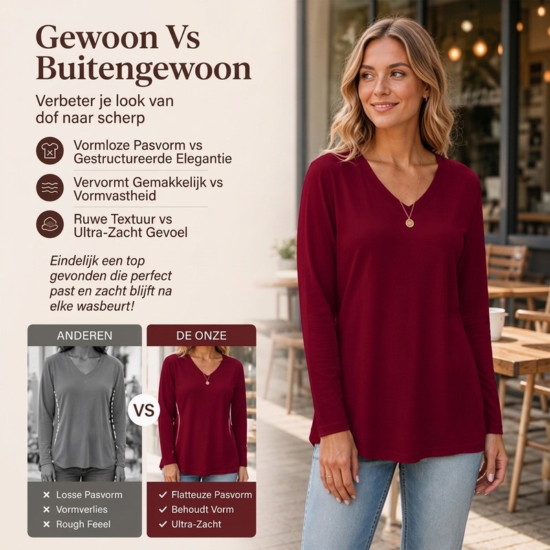 ✨ Nieuwe Collectie 💎 Casual Dames T-shirt met V-Hals en Lange Mouwen – Comfortabele Basic Top voor Elke Dag