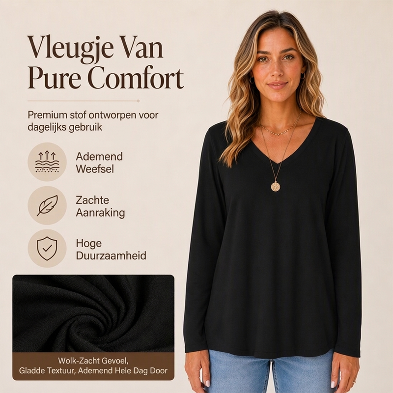 ✨ Nieuwe Collectie 💎 Casual Dames T-shirt met V-Hals en Lange Mouwen – Comfortabele Basic Top voor Elke Dag