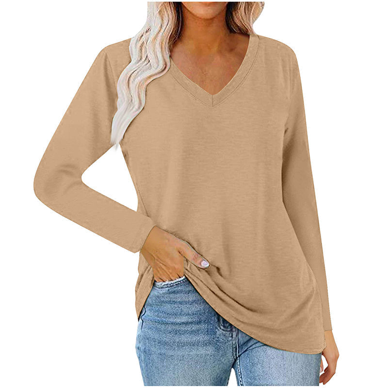 ✨ Nieuwe Collectie 💎 Casual Dames T-shirt met V-Hals en Lange Mouwen – Comfortabele Basic Top voor Elke Dag