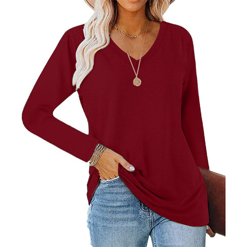 ✨ Nieuwe Collectie 💎 Casual Dames T-shirt met V-Hals en Lange Mouwen – Comfortabele Basic Top voor Elke Dag