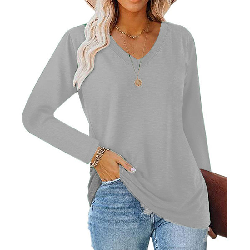 ✨ Nieuwe Collectie 💎 Casual Dames T-shirt met V-Hals en Lange Mouwen – Comfortabele Basic Top voor Elke Dag