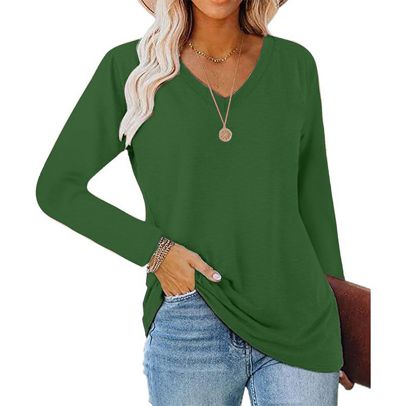 ✨ Nieuwe Collectie 💎 Casual Dames T-shirt met V-Hals en Lange Mouwen – Comfortabele Basic Top voor Elke Dag
