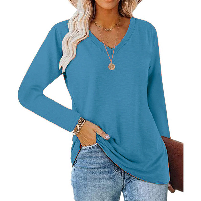 ✨ Nieuwe Collectie 💎 Casual Dames T-shirt met V-Hals en Lange Mouwen – Comfortabele Basic Top voor Elke Dag