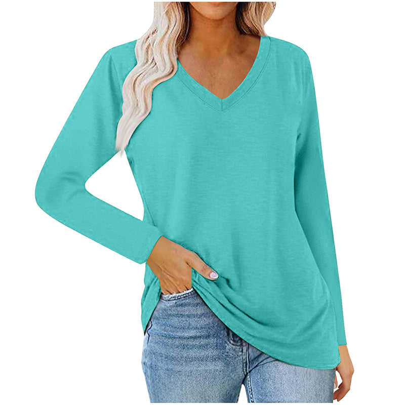✨ Nieuwe Collectie 💎 Casual Dames T-shirt met V-Hals en Lange Mouwen – Comfortabele Basic Top voor Elke Dag