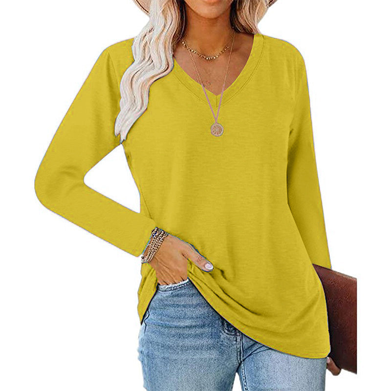 ✨ Nieuwe Collectie 💎 Casual Dames T-shirt met V-Hals en Lange Mouwen – Comfortabele Basic Top voor Elke Dag