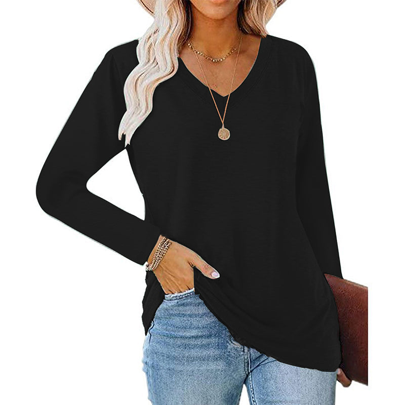 ✨ Nieuwe Collectie 💎 Casual Dames T-shirt met V-Hals en Lange Mouwen – Comfortabele Basic Top voor Elke Dag
