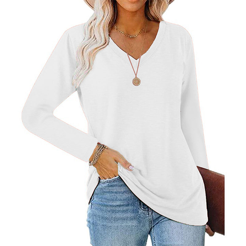 ✨ Nieuwe Collectie 💎 Casual Dames T-shirt met V-Hals en Lange Mouwen – Comfortabele Basic Top voor Elke Dag